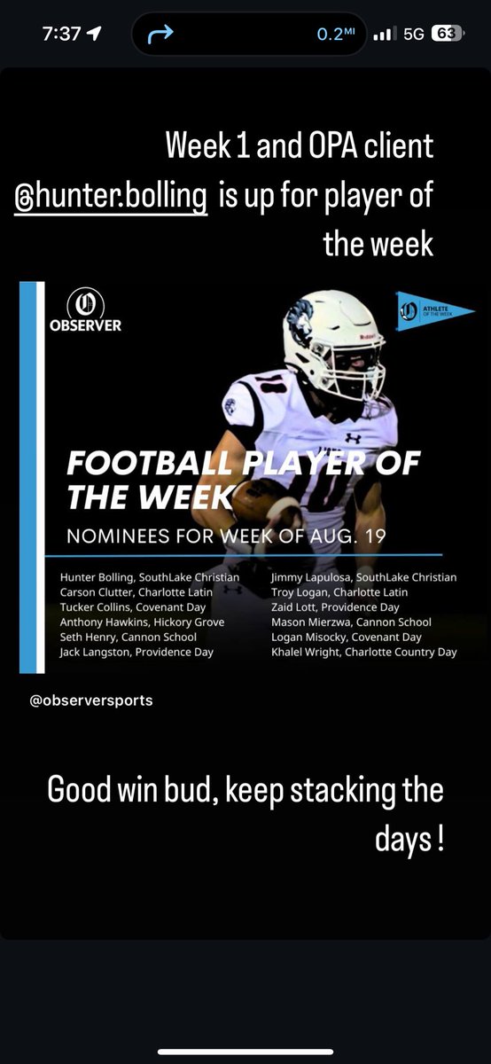 Week 1 and OPA client <a href="/HunterBolling3/">Hunter Bolling</a> up for player of the week! #OPA