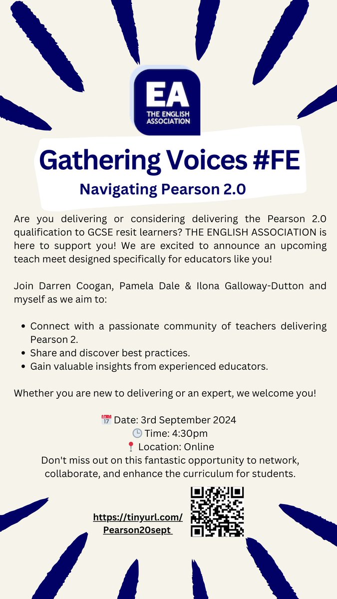 HollieB_FE's tweet photo. Calling all #EnglishFE teachers 📣
@EnglishAssoc 

Book here now!  https://t.co/DcCYHjd6cZ https://t.co/YosKpyCMik