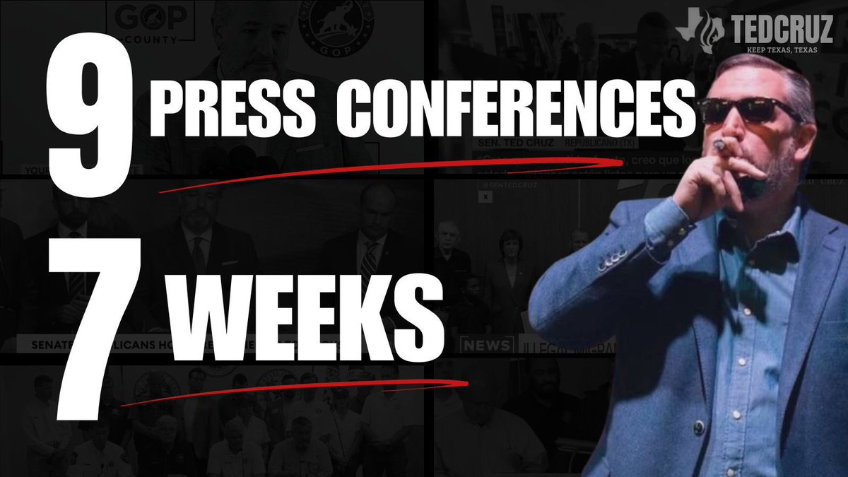 TeamTedCruz's tweet photo. 9 press conferences in 7 weeks.
Colin Allred? 1 press conference in 52 days. https://t.co/D8fpYfVvgJ