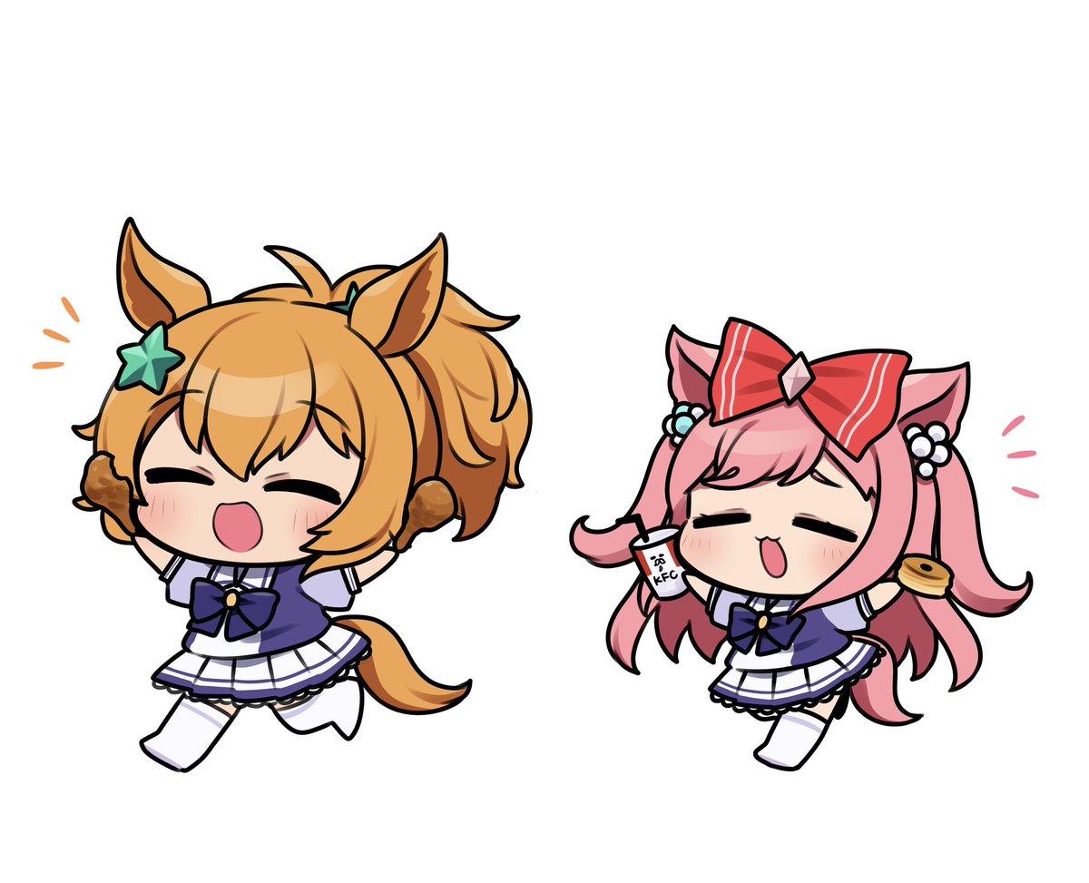 アグネスデジタル(ウマ娘) ,タイキシャトル(ウマ娘) 「ケンタッキーコラボわーい!たくさん食べたいねー!(ケンタッキー州出身のおふたり)」|めい🔮のイラスト