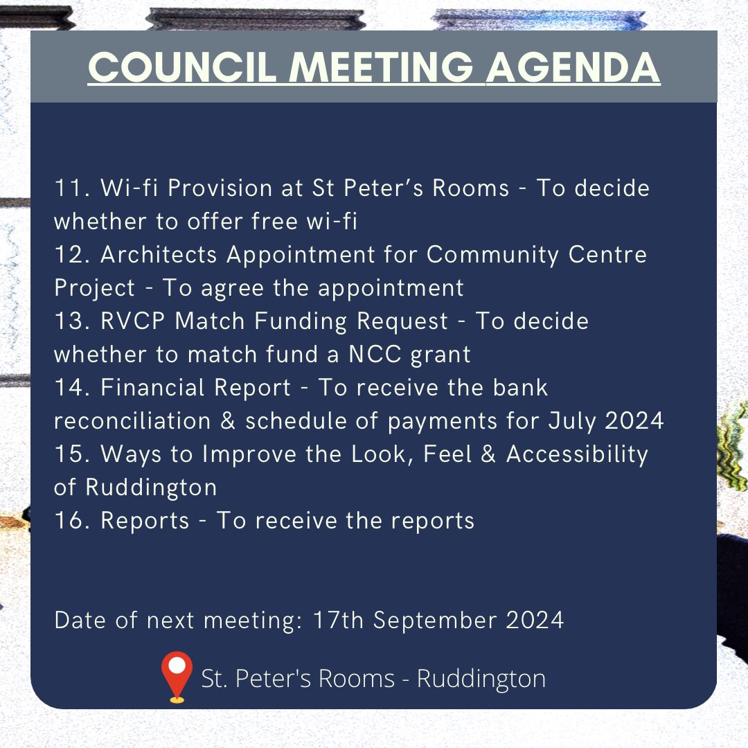 If you’re like todays weather and don’t know what to do, then why don’t you come to tonight’s meeting 7:30pm at the St Peter’s Rooms where we meet every month come rain or shine. Tonight’s papers can be found at this link :- ruddingtonparishcouncil.gov.uk/meetings/dates… 
.
.
.
.
#ruddington
