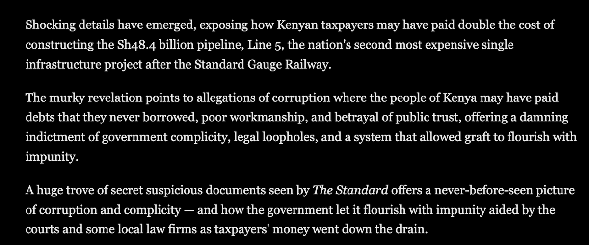 MwangoCapital's tweet photo. Kenyan taxpayers may have paid double for the KES 48B Line 5 pipeline due to alleged corruption and poor workmanship.

Wueh. 
 https://t.co/aEsM2k1Vw7 https://t.co/EVmBBjjUYb