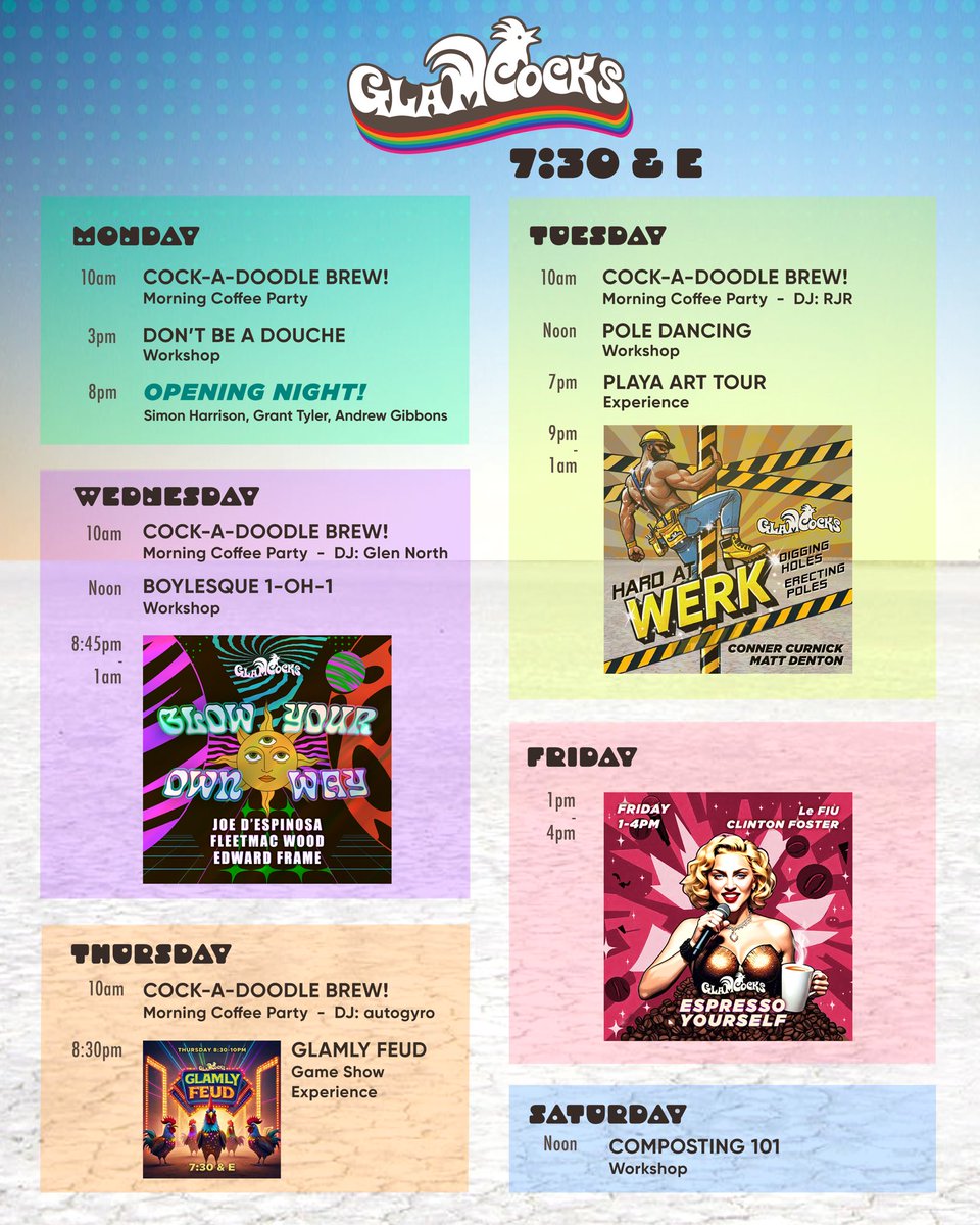 GlamCocks's tweet image. Our lineup for next week - see you in the dust!