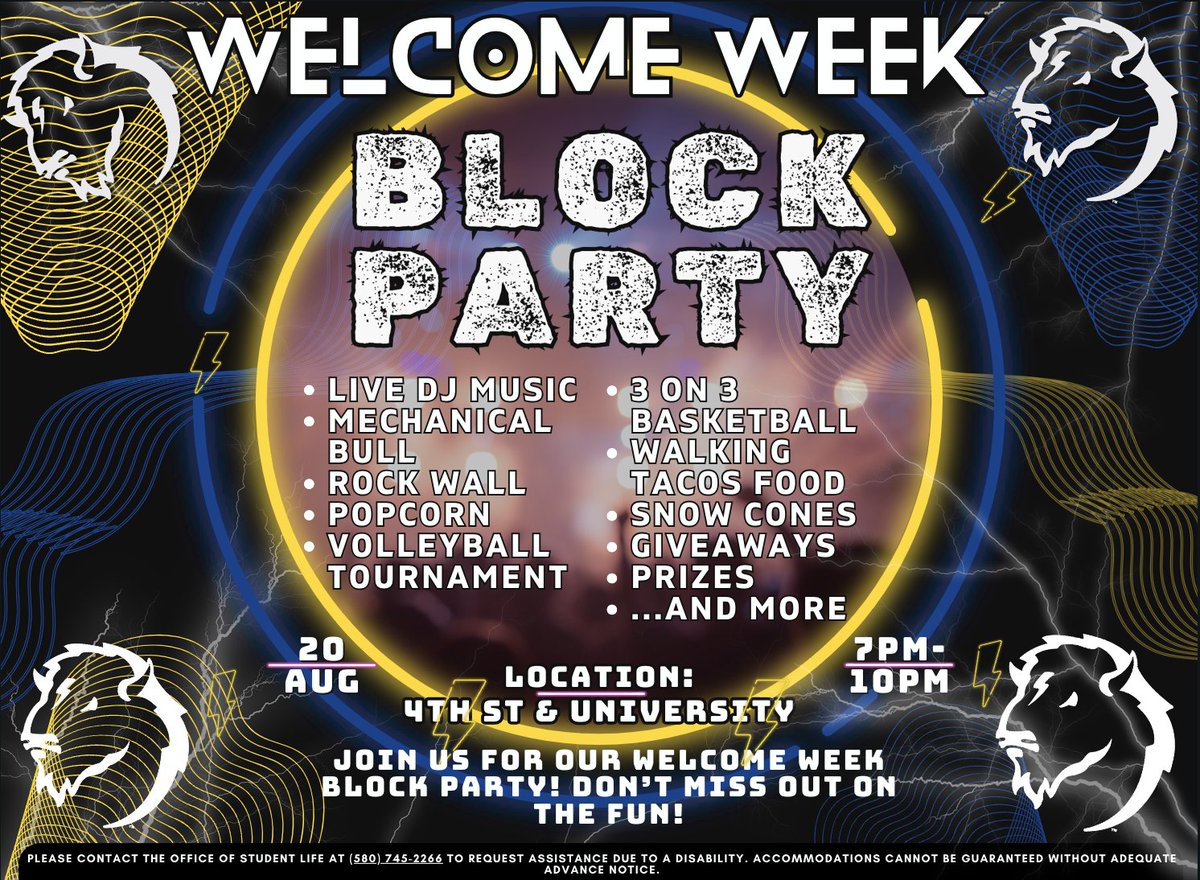 SEOSL's tweet photo. #SEWelcomeWeek Day 2 – Tuesday, August 20 🎉

🎮 Esports Challenge: 12 PM - 2 PM, Student Union &amp; Esports Arena
🎯 Lawn Games: 12 PM - 2 PM, Student Union Atrium
🎉 Block Party: 7 PM - 10 PM, in front of Shearer Hall and Suites

#Fun #BlockParty #GoSoutheastern #SESpirit #SEVibe https://t.co/wegzzcjSI5