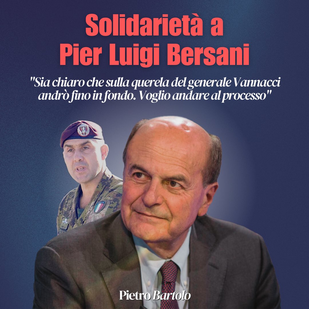 bartolopietro1's tweet photo. Caro Pier Luigi, la tua indignazione davanti all’intolleranza è un esempio di coraggio civile. In un’Italia che dovrebbe garantire rispetto per tutti, è assurdo finire a processo per difendere la dignità umana. Ti sono vicino e mi permetto di condividere le tue parole. 

“Si vada pure a processo. Così capiremo finalmente se qualcuno, magari con le stellette, può definire anormale un altro essere umano senza per questo insultarlo”.

@pbersani #Bersani #diritti #dirittiumani #razzismo #omofobia #libertà