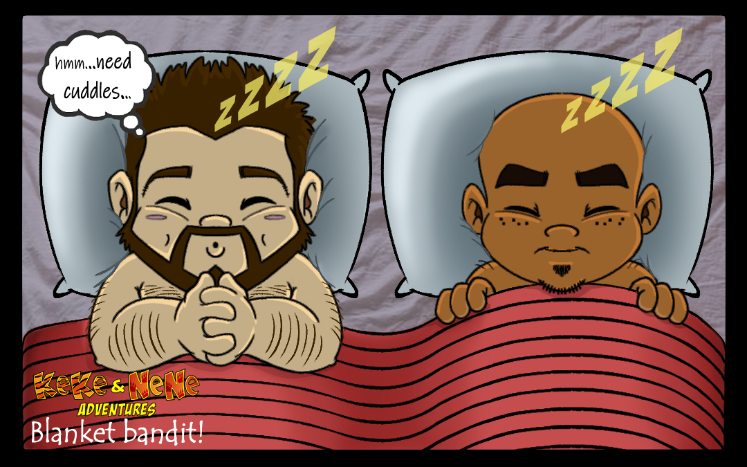 keke_nene_adv's tweet photo. 𝘽𝙇𝘼𝙉𝙆𝙀𝙏 𝘽𝘼𝙉𝘿𝙄𝙏!
Do you have experience with a blanket bandit? Luckily Keke loves being the big spoon 😉
.
.
#comic #comicart #illustration #art #digitalillustration #digitalart #gayart #gaycomic #bear #gaybear #lgbtcomic #intergaycial #gaycouple #loveislove https://t.co/5EmvMfVdzI