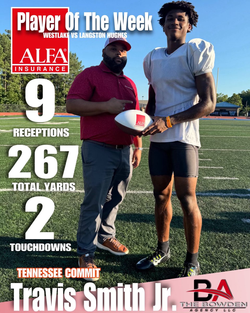 TheBowdenAgency's tweet photo. The Bowden Agency Player of The Week! Big time athlete!! @Vol_Football commit!! Travis Smith Jr. https://t.co/yHBpeC7vfb