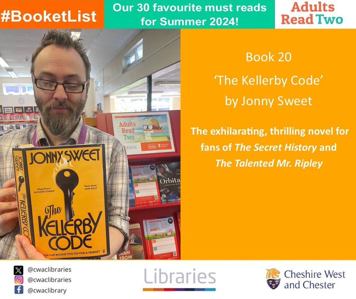 cwaclibraries's tweet photo. #BooketList - Book 20
Martin is reading 'The Kellerby Code' by Jonny Sweet

How far would you go for a friend?

'Magnificent. A major new talent.' - Richard Osman

Reserve now:https://t.co/HCHAWg0tLW

Adults Read Two, win a £50 book voucher! https://t.co/R4LwyBarHD https://t.co/YKgFQozT1e