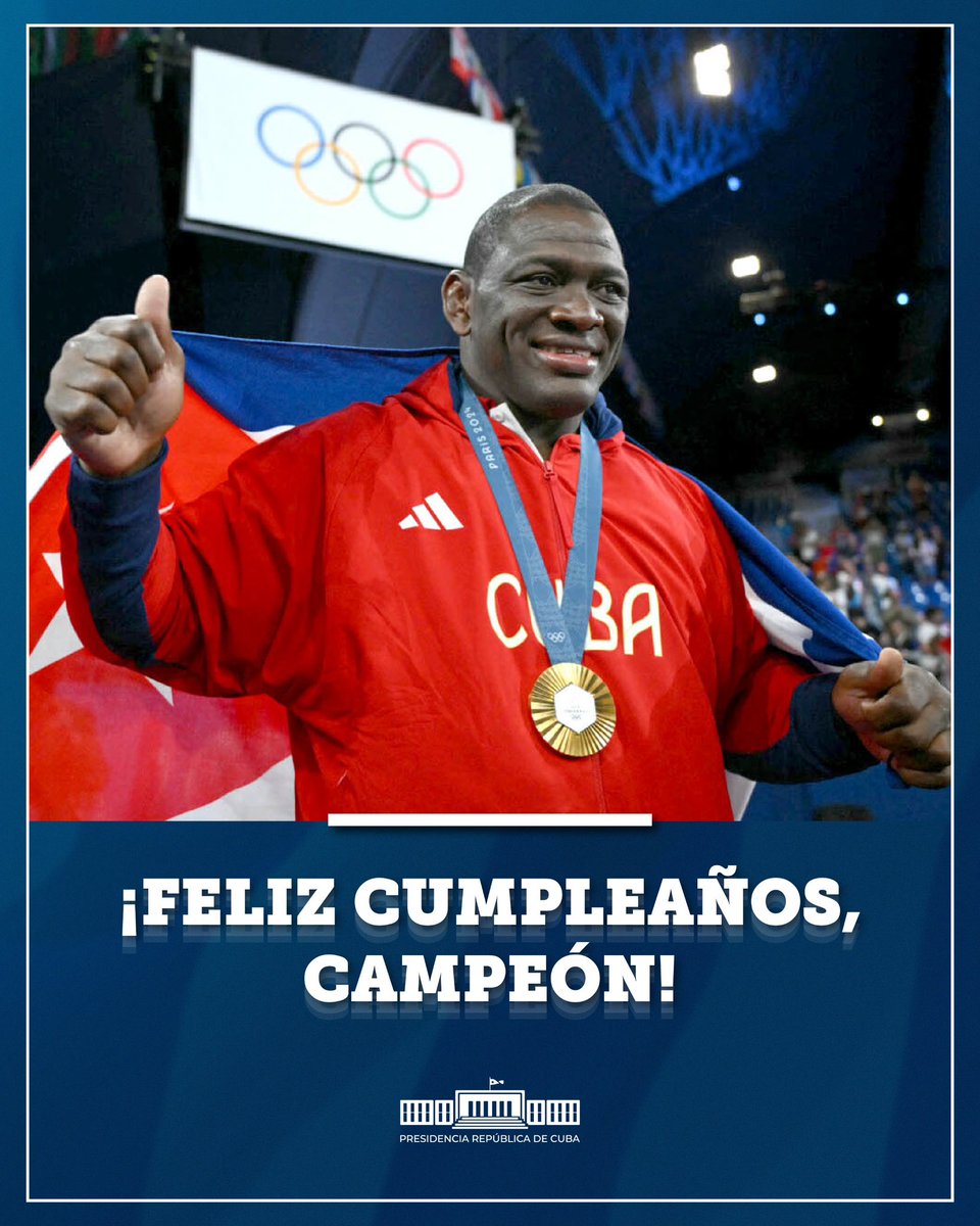 #MijaínEsCuba. Por los cinco oros olímpicos para la Patria que lo convirtieron en una de las leyendas de #París2024. Y por la entrega, la dignidad y el compromiso del deportista verdadero, orgulloso de la camiseta del equipo de las cuatro letras. Otra vez felicidades, Campeón.