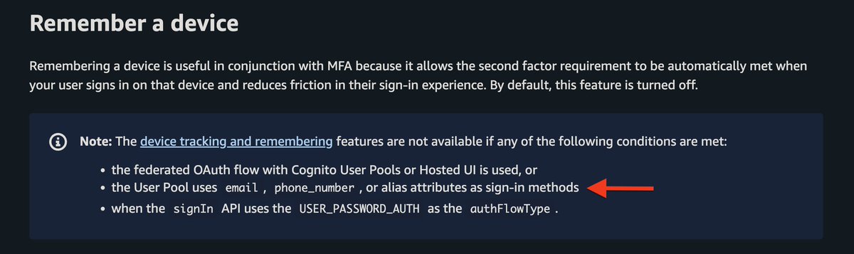 koki_devj's tweet image. AWS Amplify の MFA 関連の一文だが、そんなバカな...と思い、AWSに問い合わせてみると、ドキュメントが間違っていたとのこと。
Amplifyレベルで整っていると信じがちだが、ドキュメントはあくまで解説であって、正しいとは限らないって事を忘れちゃいけない。#AWSAmplify