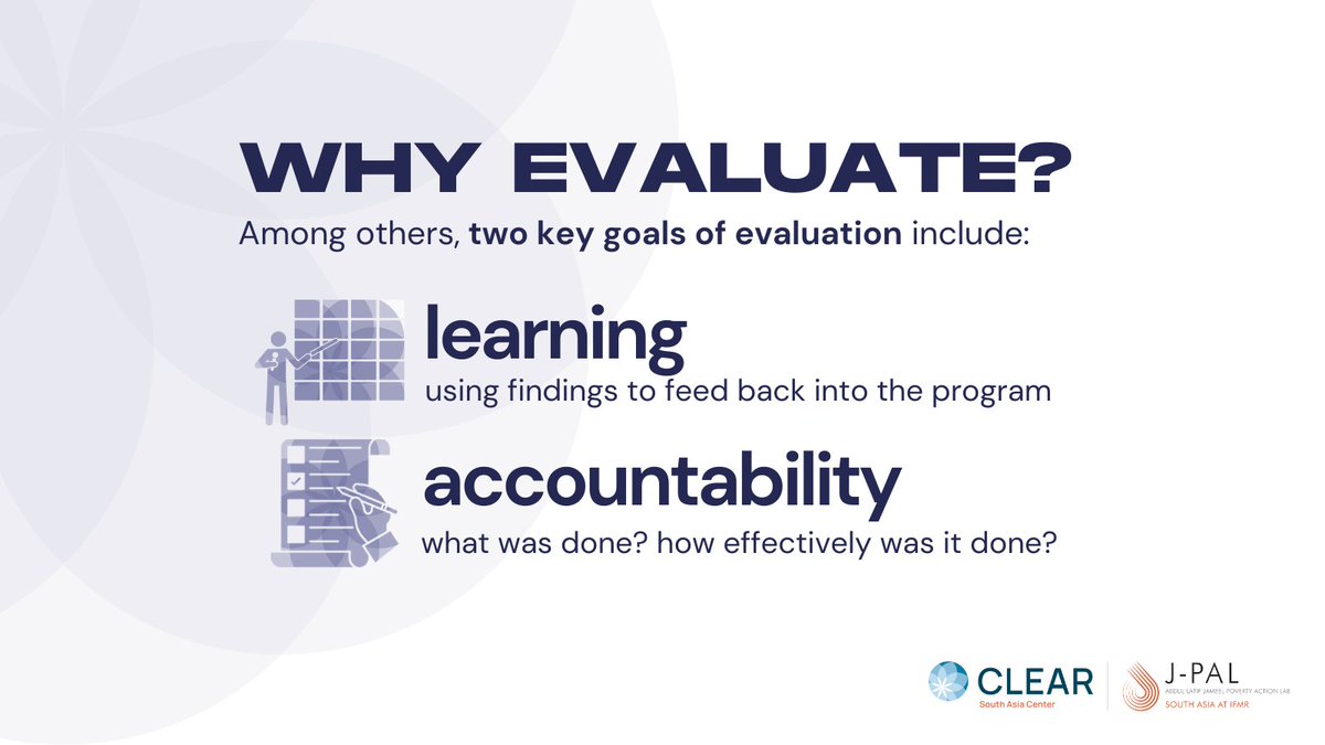 CLEARSouthAsia's tweet image. Does your program work?

To answer this fundamental question, you need an impact evaluation. 

But what is it? Why do you need it? What do you use it for? Learn more in CLEAR/J-PAL South Asia&apos;s Impact Evaluability Toolkit: j-p.al/IEtoolkit

#CLEARInsights