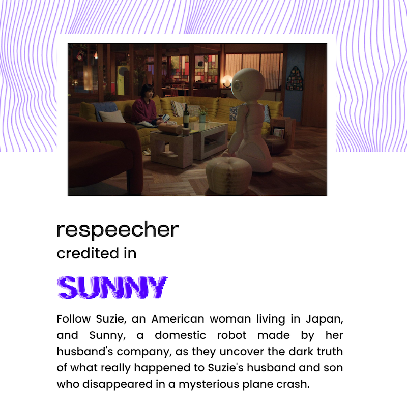 respeecher's tweet photo. We are happy to announce that Respeecher was credited in the TV series "Sunny"! 😀

#supportnotreplace #yourreliableaivoicepartner #respeecher #texttospeech #speechtospeech https://t.co/uRlvseS2jx