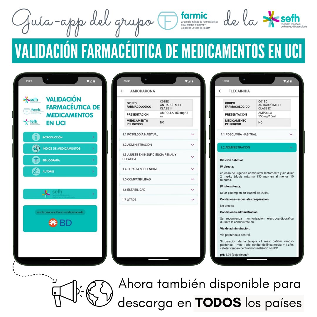 sefh_'s tweet photo. 📱🏥Os recordamos la #app "Guía de Validación farmacéutica de medicamentos en UCI" de @FarMIC_SEFH ¡Ahora disponible en todos los países!

Android https://t.co/kPS5m9IYtz
iOS https://t.co/p7nxA8BqLF

💉Recoge una revisión de fármacos +frecuentes administrados en perfusión en #UCI https://t.co/IRCYobuBe5