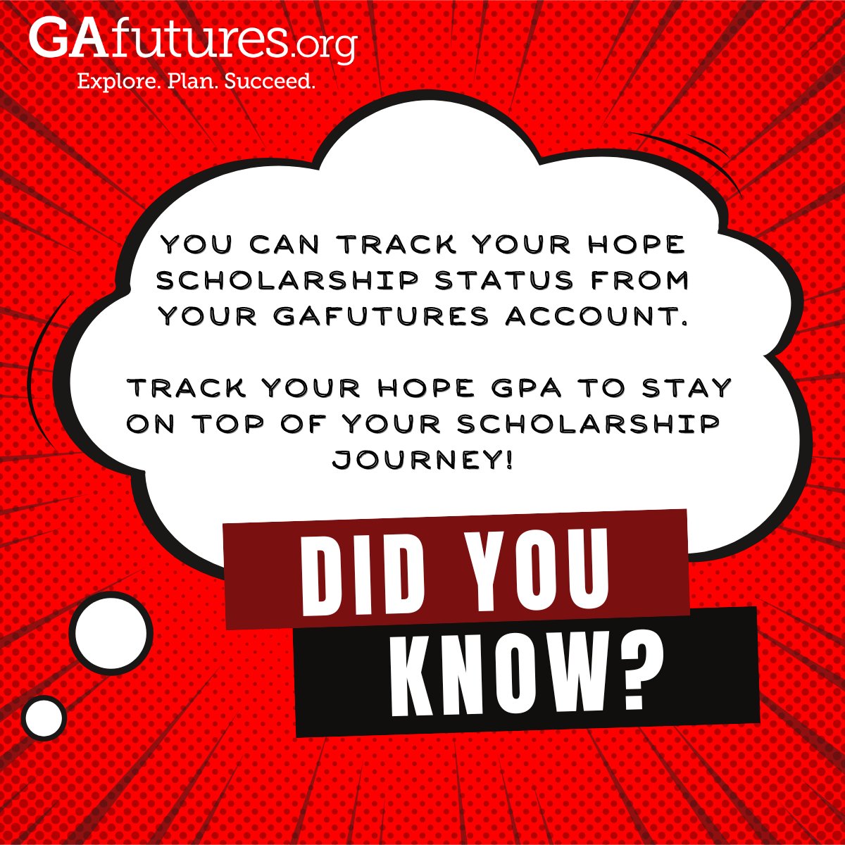 GAfutures's tweet photo. Students: Did you know you can track your HOPE Scholarship status right from your GAfutures account? Keep an eye on your My High School HOPE GPA to stay on top of your scholarship journey. 

https://t.co/QY5u9FhqnY https://t.co/mPjltWoKOE