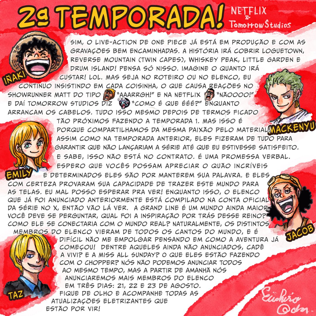 NetflixBrasil's tweet photo. NADA MELHOR QUE RECEBER MAIS UMA CARTA DO MESTRE ODA! 🏴‍☠️👒

Tem novidade sobre a 2ª temporada de ONE PIECE: A Série vindo aí. https://t.co/u9dXxagAQv