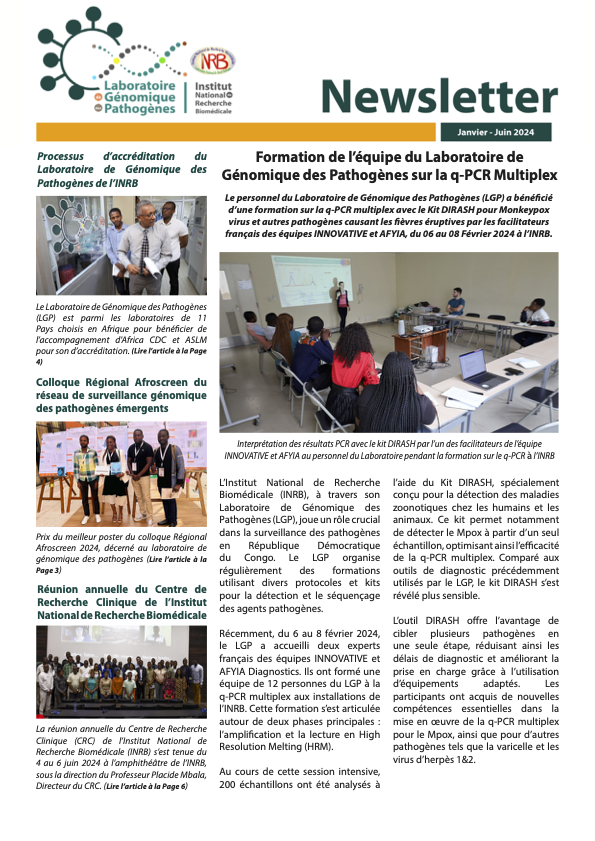 Pathogen Genomic Lab - INRB (@labgenpath) on Twitter photo If you'd like to get an overview of our trip for the first half of the year (January - June 2024), you can read <a href="/labgenpath/">Pathogen Genomic Lab - INRB</a>'s newsletter by following this link inrb.cd/images/Newslet… If you'd like to get an overview of our trip for the first half of the year (January - June 2024), you can read <a href="/labgenpath/">Pathogen Genomic Lab - INRB</a>'s newsletter by following this link inrb.cd/images/Newslet…