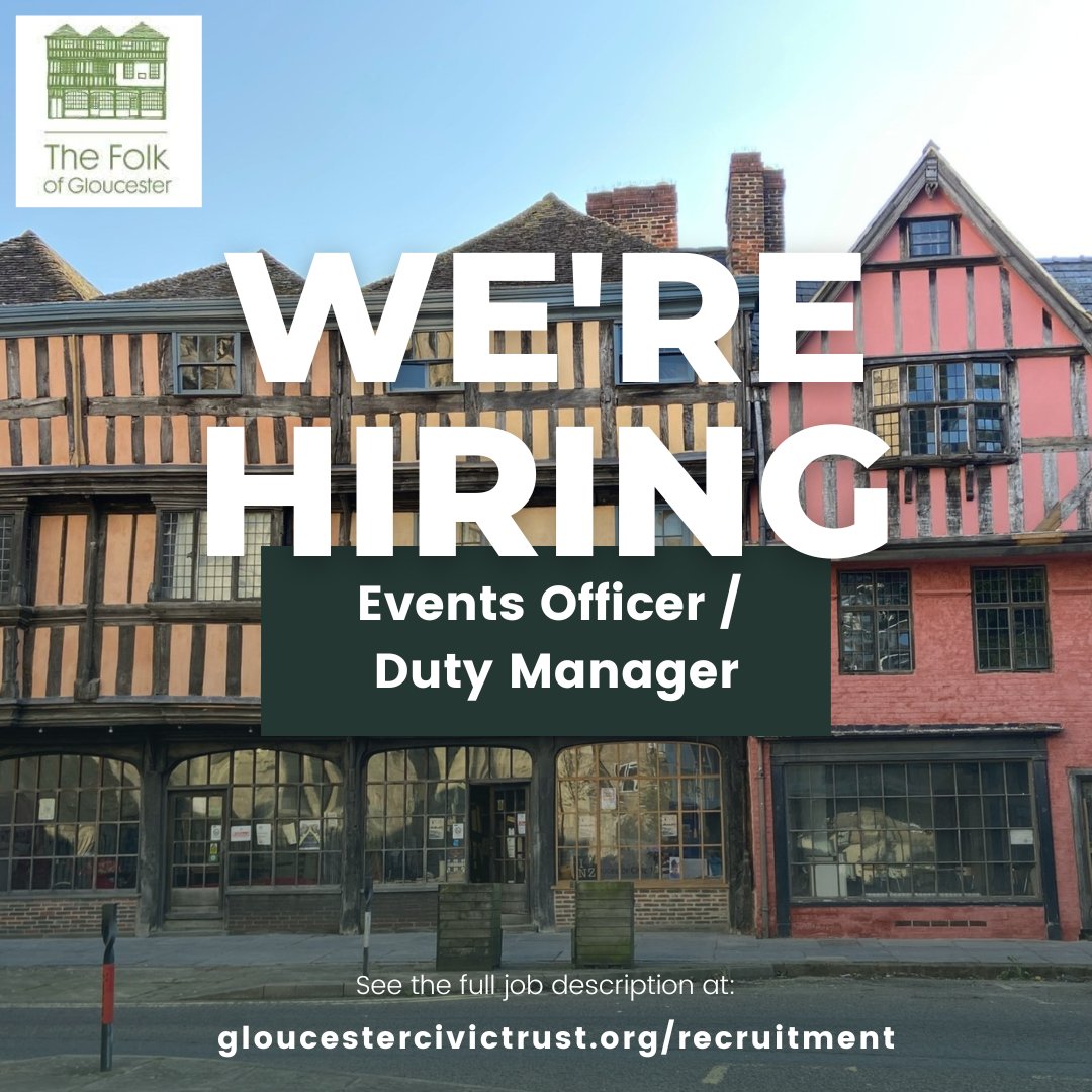 Gloucester Civic Trust (no longer on X) (@gloscivictrust) on Twitter photo Do you want to be part of the future of <a href="/thefolkofglos/">The Folk of Gloucester (no longer on X)</a> ? We're looking for a motivated and organised Events Officer / Duty Manager to coordinate the annual events programme and assist with the day-to-day running of this unique community heritage centre! gloucestercivictrust.org/recruitment/ Do you want to be part of the future of <a href="/thefolkofglos/">The Folk of Gloucester (no longer on X)</a> ? We're looking for a motivated and organised Events Officer / Duty Manager to coordinate the annual events programme and assist with the day-to-day running of this unique community heritage centre! gloucestercivictrust.org/recruitment/