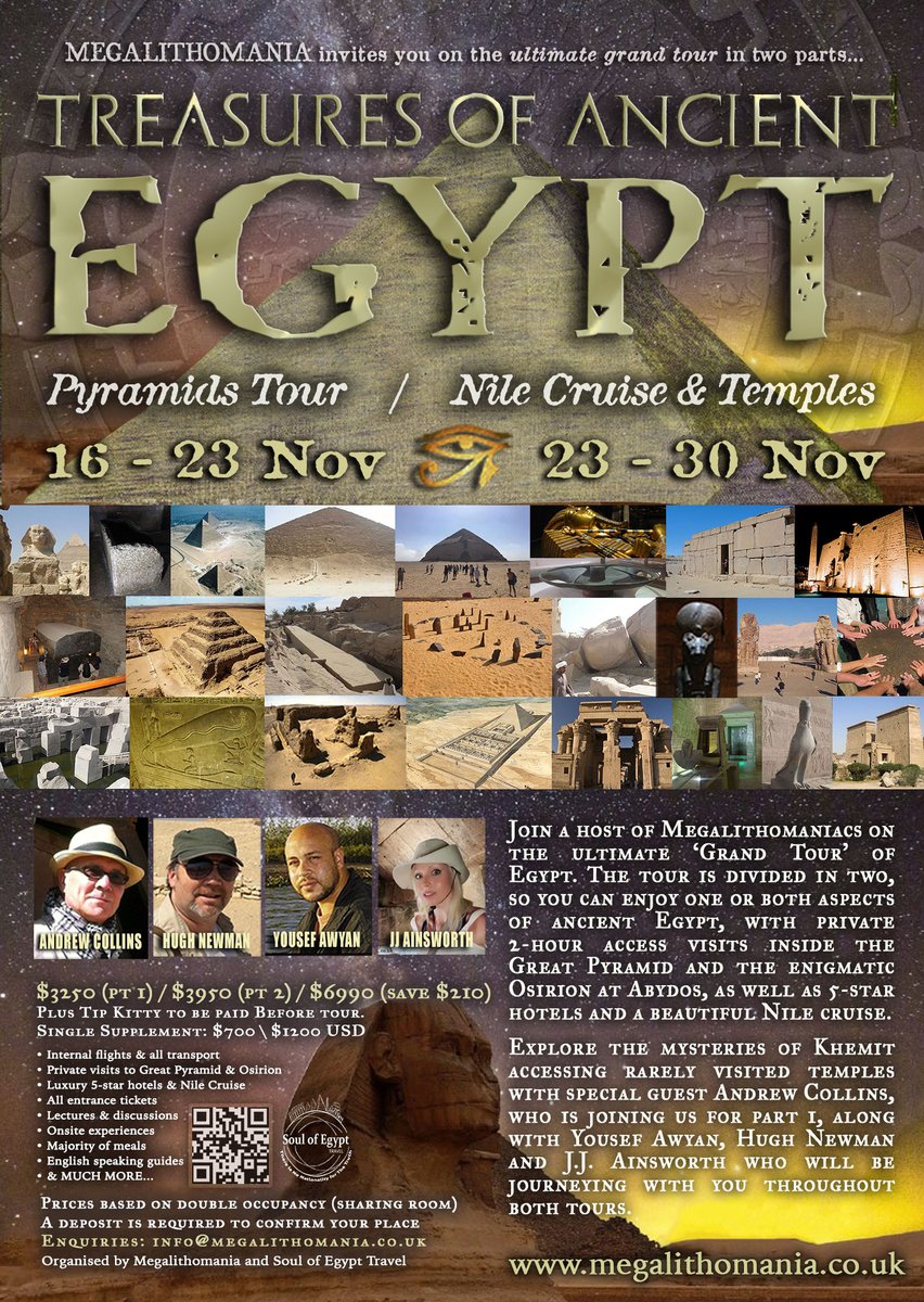 Coming up in November...two Egypt tours in one, with private visits to the Great Pyramid, the Sphinx Temple and the Osirion! megalithomania.co.uk/egypt.html

<a href="/AndrewBCollins/">Andrew B Collins</a> <a href="/megalithmaiden/">megalithic maiden</a> #yousefawyan #hughnewman #egypt #pyramid #giza #nilecruise #ancientworld