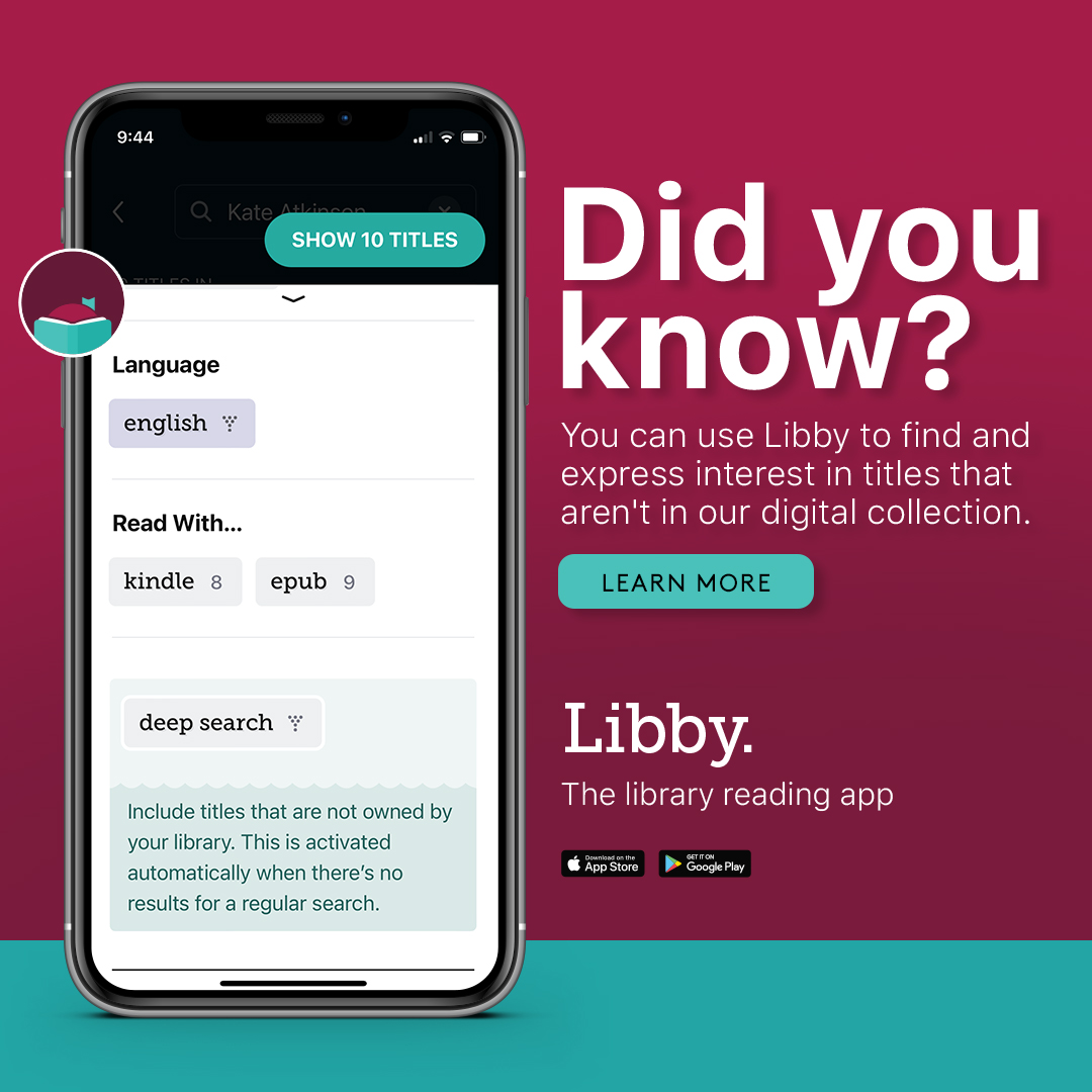 cppllibrary's tweet photo. #LibbyApp tip! Deep Search activates when you run a search &amp; no titles in our collection match your search query. With it, you'll find titles that aren't offered in our digital collection! #CPPLResources @OverDriveInc #LibbyApp 📱https://t.co/AZOP6uheN7 https://t.co/bH9aSw5Z27