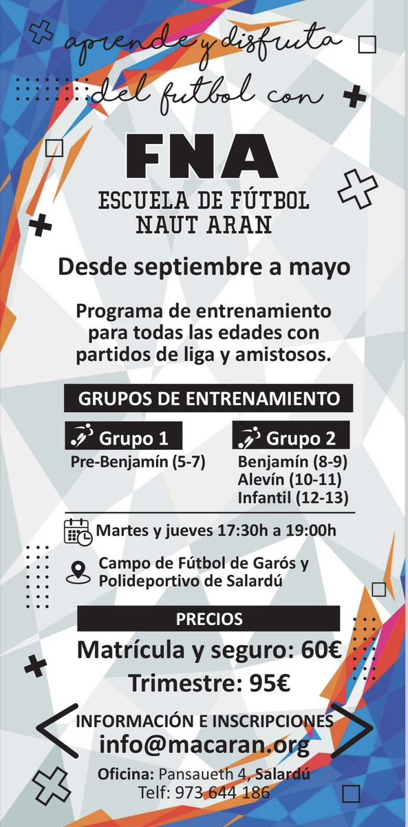 MACBaqueira's tweet photo. Nueva Temporada Escuela de fútbol Naut Aran⚽️Desde Septiembre hasta Mayo💯 @ajnautaran @baqueira_beret @hormaran @HotelVilagaros @Val_dAran https://t.co/9slUrx6xok