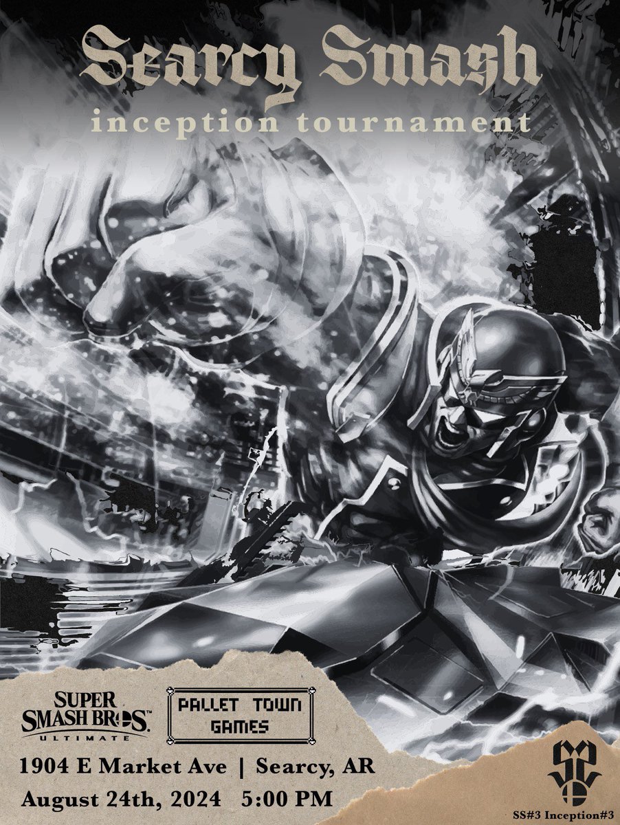 SearcySmash's tweet photo. The wait is over, SS Inception #3 takes place this Saturday, August 24th at Pallet Town Games! Free entry, no early registration. Join the discord in Bio for more info. Tell your friends, and we will see you all there! https://t.co/VgspSNQO3h