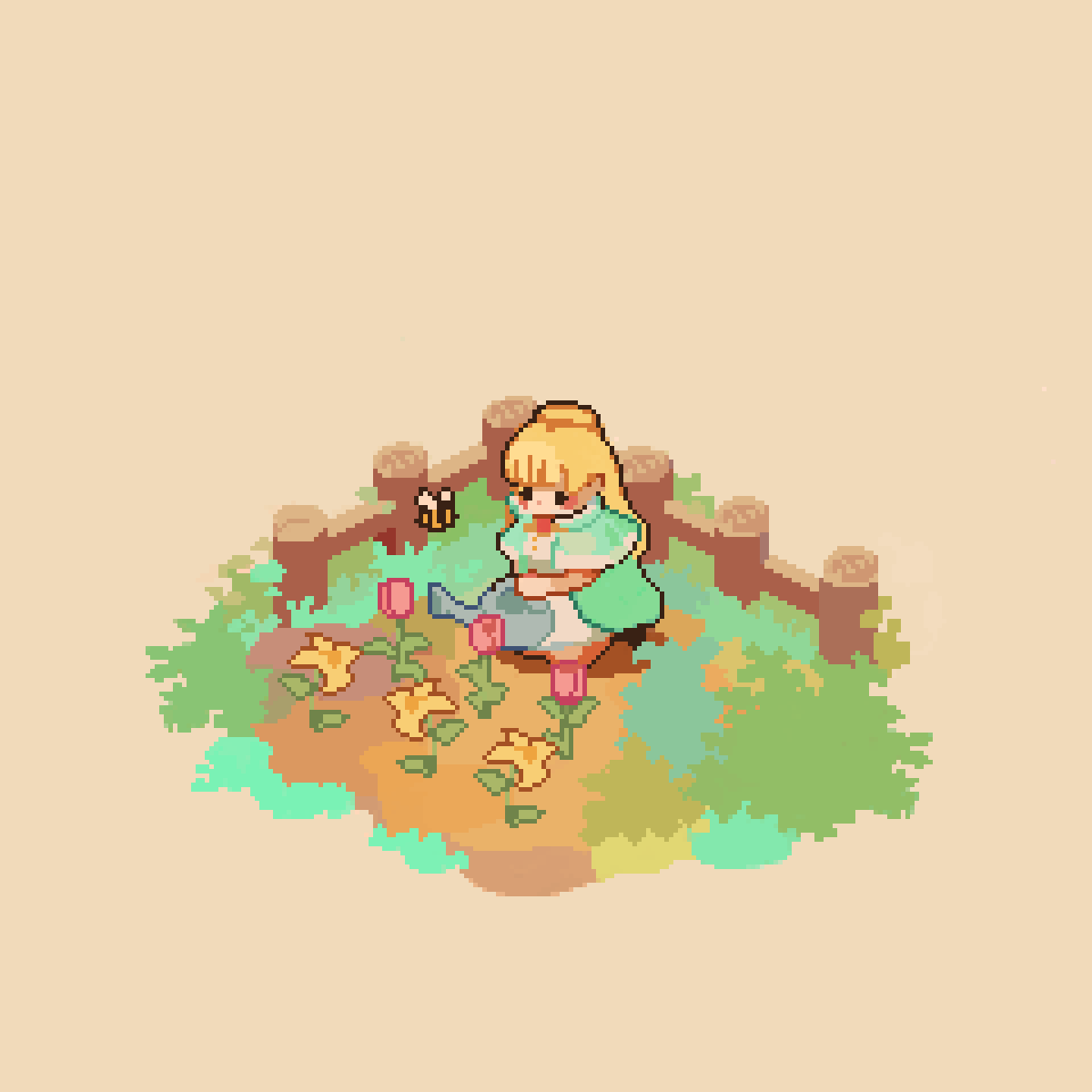 WanderwoodGame's tweet photo. Celine tending her garden - I love Fields of Mistria so much 💙

#pixelart #ドット絵 https://t.co/EYKJoV6dyM