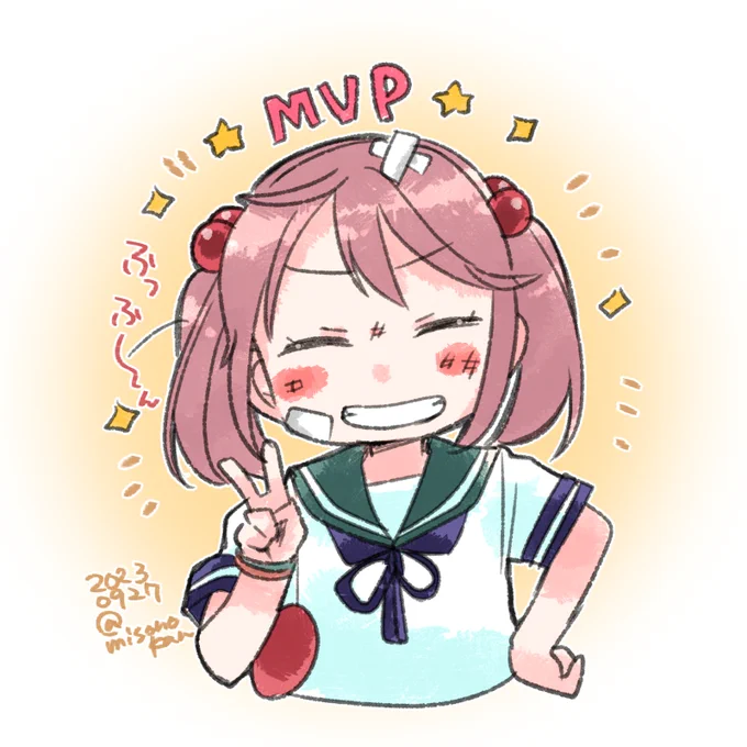 #女の子のピースを見せ合うタグ「ま～ちょっと本気は、凄いでしょ、ね?」 