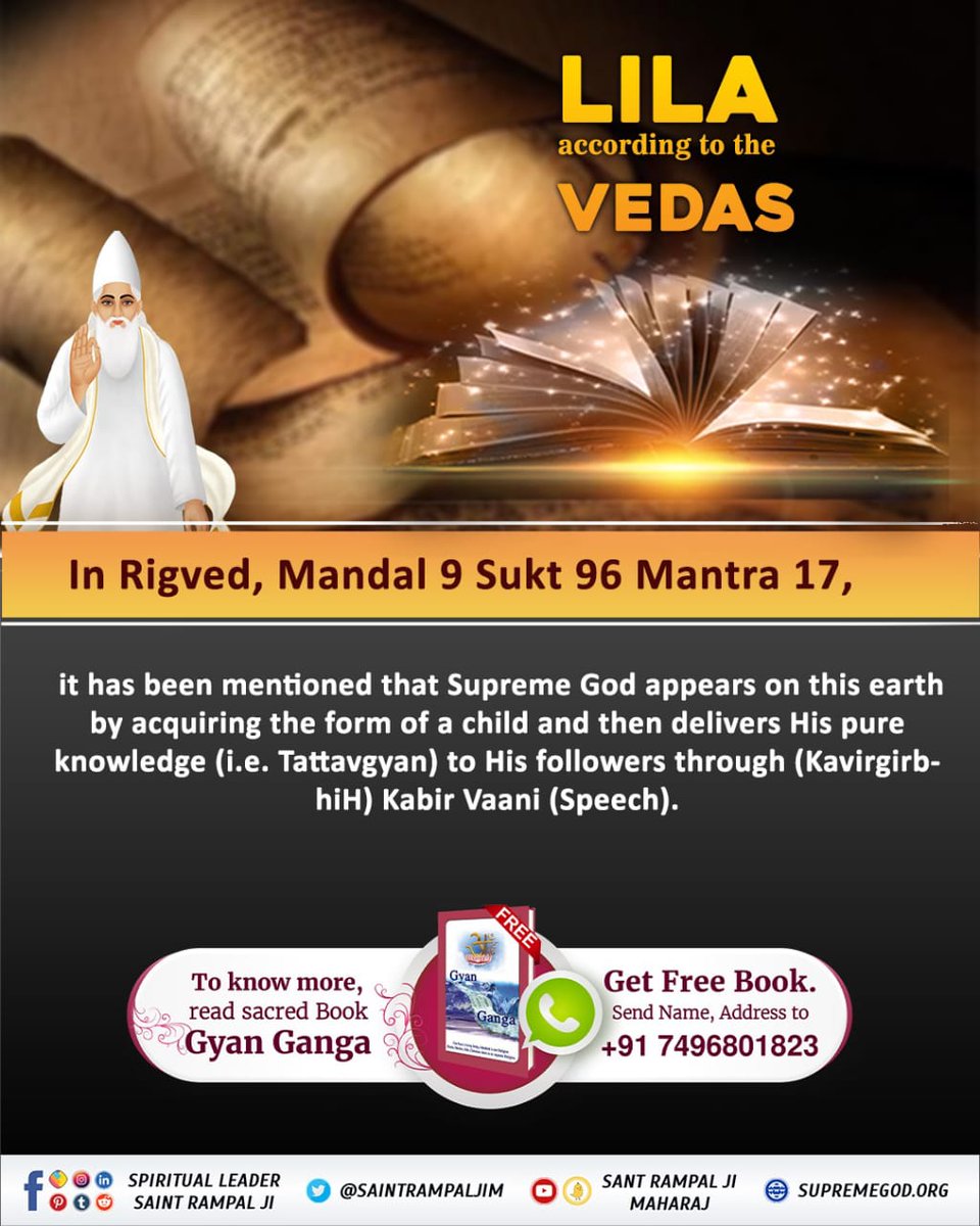 PoojaSindhwani's tweet photo. God the Supreme Father never takes birth from a mother.

Rig Veda Mandal 10 Sukta 4 Mantra 3
When the Supreme God comes here in the form of a child, He is not born by any mother.
Divine Play Of God Kabir #कबीर_God_है_प्रत्यक्ष_प्रमाण https://t.co/WsfbYWu59S