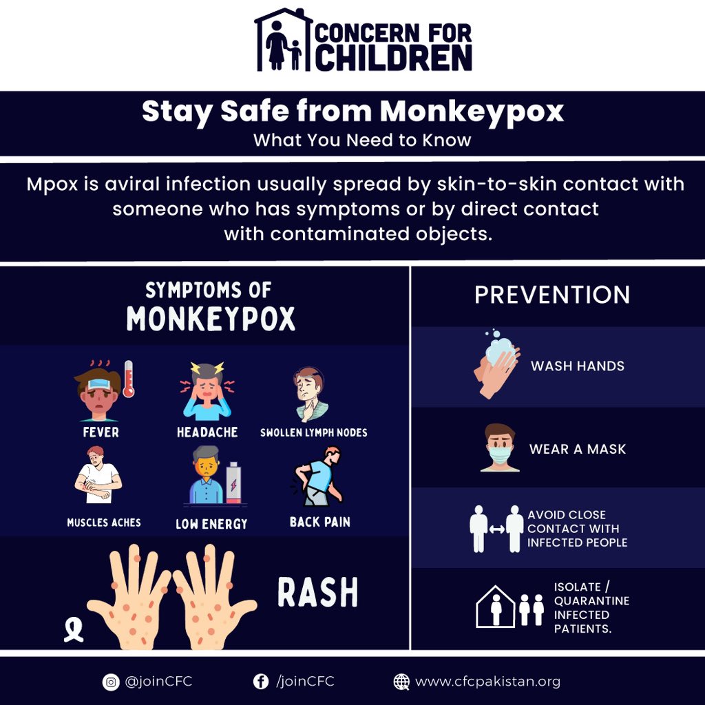 joincfcpk's tweet photo. Stay Informed, Stay Safe &amp; help protect your community.
If you notice any symptoms, seek medical advice promptly.
باخبر رہیں، محفوظ رہیں، اور اپنی کمیونٹی کی حفاظت میں مدد کریں۔ اگر آپ کو کوئی علامات نظر آئیں تو فوری طور پر طبی مشورہ لیں۔
#Monkeypox #StaySafe https://t.co/fXb9Q4LKXl