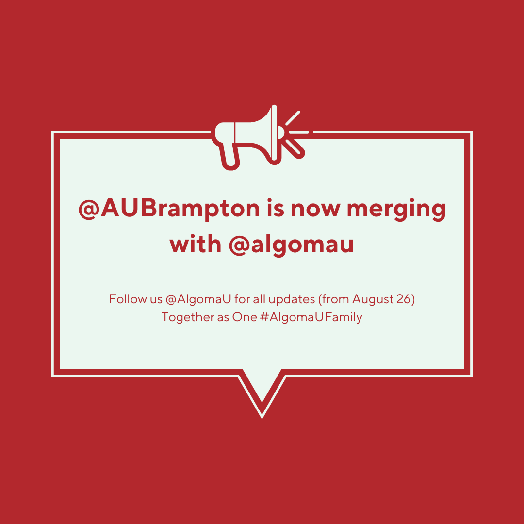 AUBrampton's tweet photo. To bring you even closer to the heart of Algoma University, we are merging the @AUBrampton with @algomau! From August 26, follow @AlgomaU for all updates and stories. We are grateful for every moment shared and look forward to continuing our journey together! 💖 #TogetherAsOne https://t.co/80aOFjLOsh