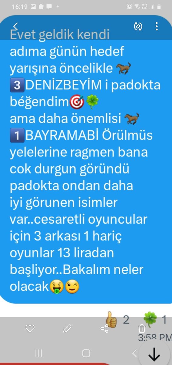 👉Bakmasını bilene ANKARA 5.Koşu'da Padok yine "Bizim Grupta"çok şey söylemeye devam etti..#3YaşlıAraplar
🎯3️⃣/4️⃣ Normal ikili 12.85🤑