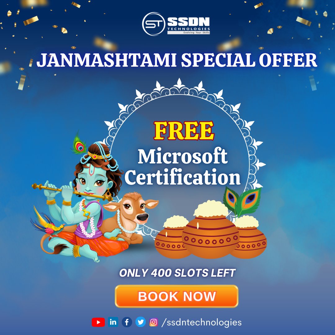 ssdntechnologie's tweet image. Krishna&apos;s Blessings for Your Career!
This Janmashtami, we&apos;re showering you with FREE Microsoft Certifications! Choose from 100+ courses across 
Apply Now: lnkd.in/gD7p_V-T

#Janmashtami #Freebies #MicrosoftCertifications #SkillEnhancement #CareerGrowth #Giveaway #Contest