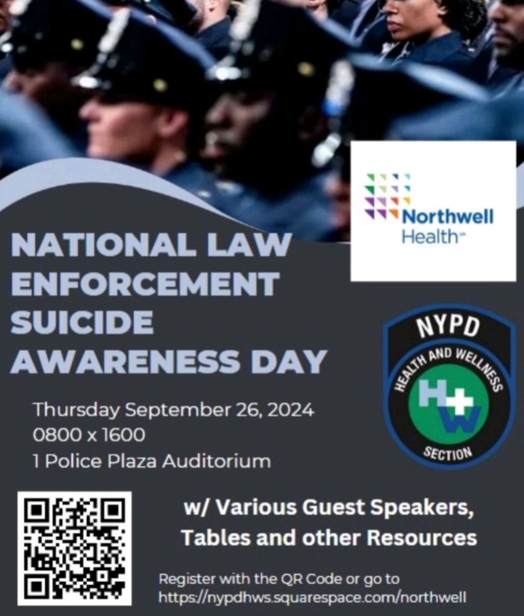 National Law Enforcement Suicide Awareness Day is September 26. Join us at 1 Police Plaza for a day of guest speakers and resources. See flyer to register.