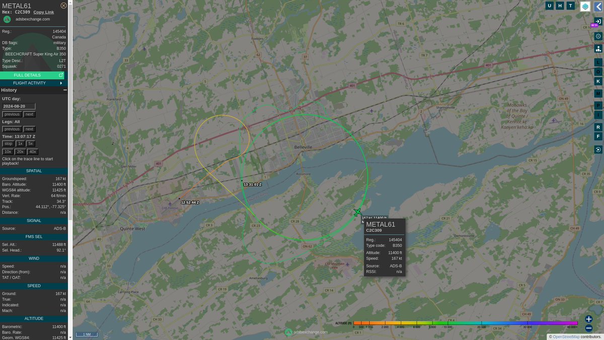 steffanwatkins's tweet photo. ๐จ๐ฆ#RCAF #CANSOFCOM 427 Special Operations Aviation Squadron CE-145C Vigilance 145404 #C2C309 as #METAL61 is conducting training near Belleville today at 11,400ft. At some point Canadians should ask about what guardrails are in place to protect Canadians from illegal surveillance. https://t.co/H5YAJKSRwv