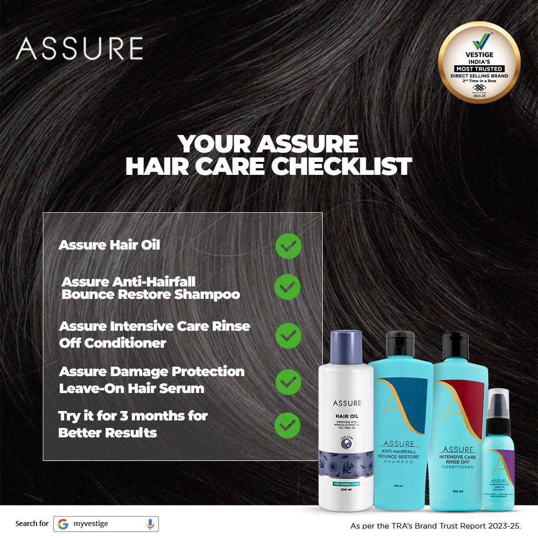 vestigemkt's tweet photo. Redefine the health & beauty of your hair with the Assure Hair Care Checklist.
Buy now!
#AssureHaircare #PleadgeforHaircare #HaircareRegimen #BeautyTips #HealthyHair #HaircareRoutine #AssuranceWithAssure #HaircareProducts #ShinyHair #HairGoals #HairCareJourney #BeautyRoutine https://t.co/9qbZu0uG1x