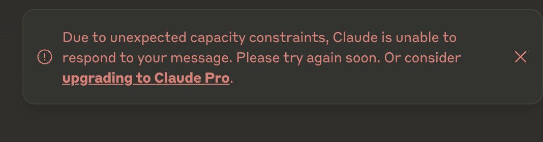 aparnasesha3's tweet photo. My favourite AI tools for brainstorming are Claude by @AnthropicAI  and @ChatGPTapp . But offlate this message is pissing me off with claude.

If anyone knows how to navigate around this kindly help me.

Are you facing this as well. https://t.co/sBLk9i9iSu