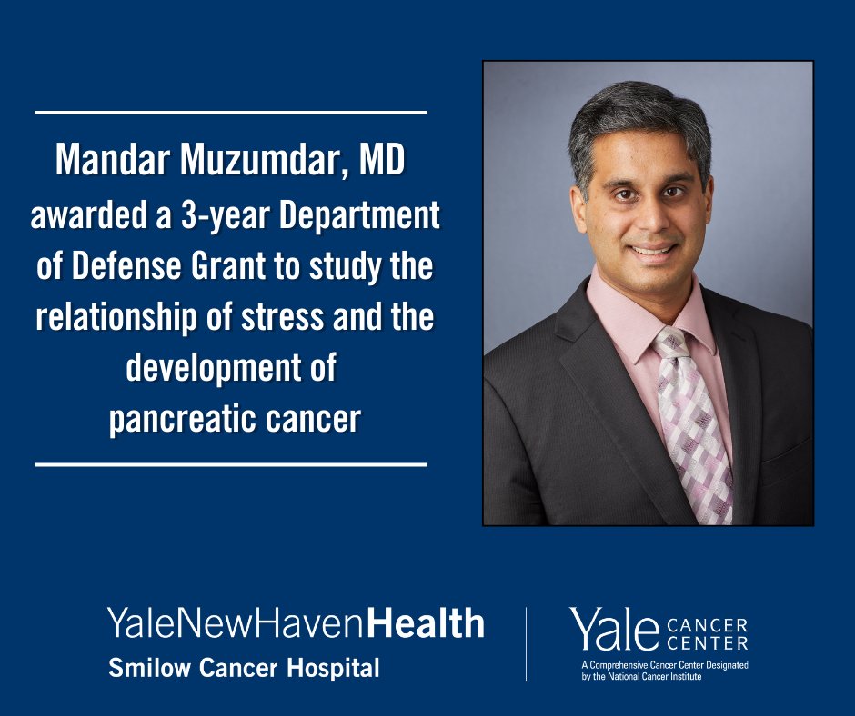 Congratulations to Dr. Mandar Muzumdar <a href="/MuzumdarLab/">Muzumdar Lab</a> on his 3-year <a href="/DeptofDefense/">Department of Defense 🇺🇸</a> grant to study the relationship between #stress and the development of #pancreaticcancer.
<a href="/SmilowCancer/">Smilow Cancer Hospital</a> <a href="/YaleMed/">Yale School of Medicine</a> <a href="/YNHH/">Yale New Haven Hosp</a> <a href="/YaleGICancers/">Center for Gastrointestinal Cancers</a>