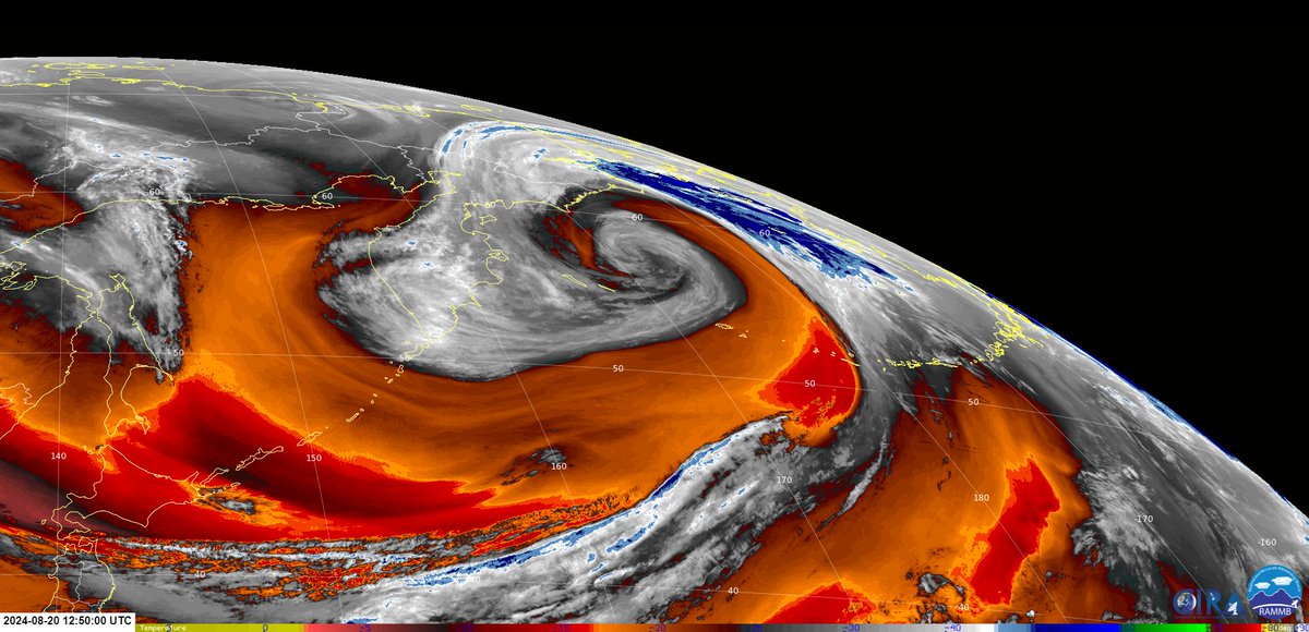 WillWeatherRVA's tweet photo. Post-tropical #Ampil has become an impressive early-season extratropical cyclone in the Bering Sea. Ampil will bring gale-force winds and heavy rain (and even snow) to #Alaska (#Nome, #Kotzebue) tomorrow. It will also bring cooler air, ending a stretch of abnormally warm weather. https://t.co/Fpn9fR5oJv