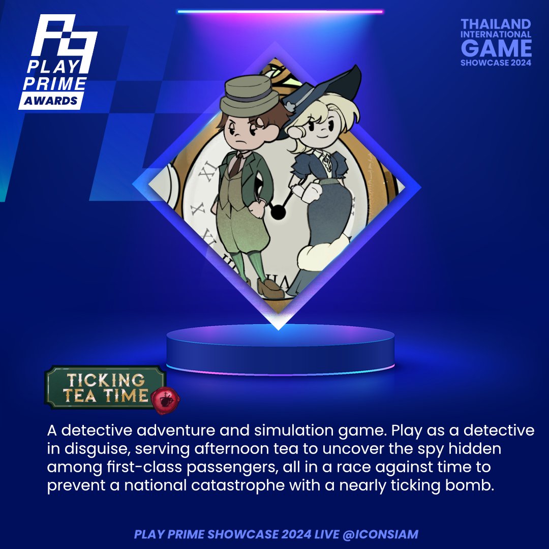 PlayPrimeShow's tweet photo. 5 people are on board the express train, and one of them carries a bomb. You're responsible for stopping this devious plan by serving tea and extracting information before the time runs out in #TickingTeaTime Playable at Thailand International Showcase 2024 #TIGS2024 https://t.co/fGdt2L8Z4L