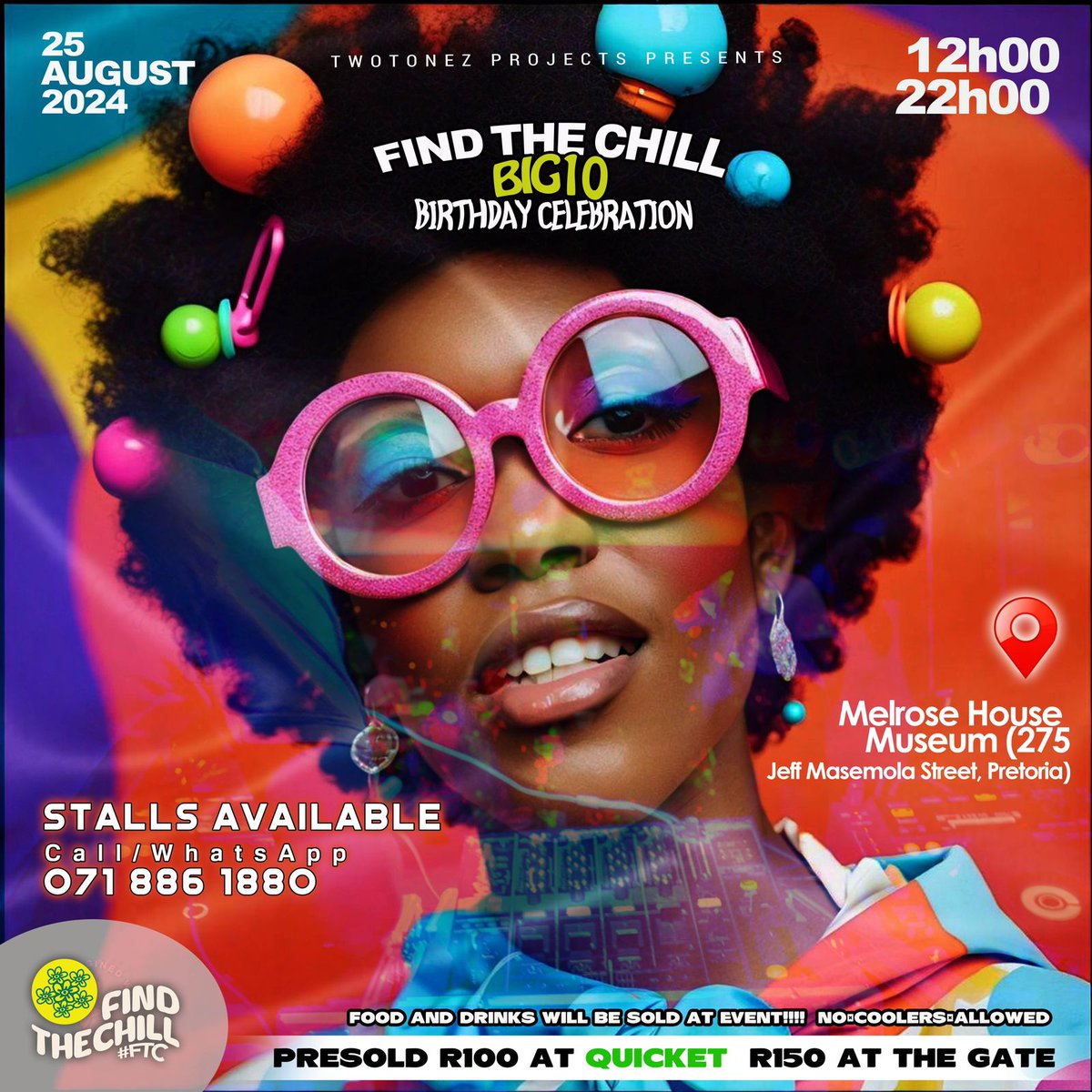 Mos_D_Live's tweet photo. It's @FindTheChill1 BIG 10 BIRTHDAY CELEBRATION💃🏾🎂

The 1st event was in August 2014 🙏🏾🎉
Pull through to celebrate with us 10 years later 🙏🏾💚 

When: 25TH AUGUST 2024
Where: @MelroseMuseum (275 Jeff Masemola Str PTA)

STALLS AVAILABLE!

Presold Tickets:
https://t.co/BKYiBoZXth https://t.co/VFAMxN5InN