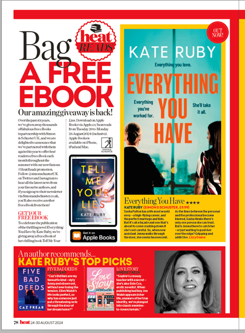 simonschusterUK's tweet photo. We're thrilled to see @katerubybooks brilliant Tell Me Your Lies in the latest @heatworld #HeatReads
Get your copy for free now ➡️ https://t.co/Y78jEL5vpR https://t.co/pzi23VfHpd