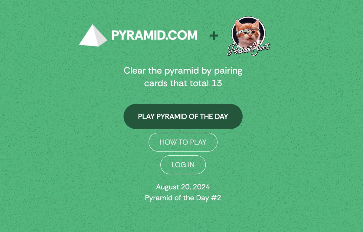 Michael Cyger (@michaelcyger) on Twitter photo 🔥 Pyramid version 2 is launching this Friday (8/23)!
Pyramid of the Day, easy pyramid, classic pyramid, login, streaks, leaderboard and much more!
Click the "Notify me" button on <a href="/ProductHunt/">Product Hunt 😸</a> 👇
producthunt.com/products/pyram…
Thanks for your support 🙏 🔥 Pyramid version 2 is launching this Friday (8/23)!
Pyramid of the Day, easy pyramid, classic pyramid, login, streaks, leaderboard and much more!
Click the "Notify me" button on <a href="/ProductHunt/">Product Hunt 😸</a> 👇
producthunt.com/products/pyram…
Thanks for your support 🙏
