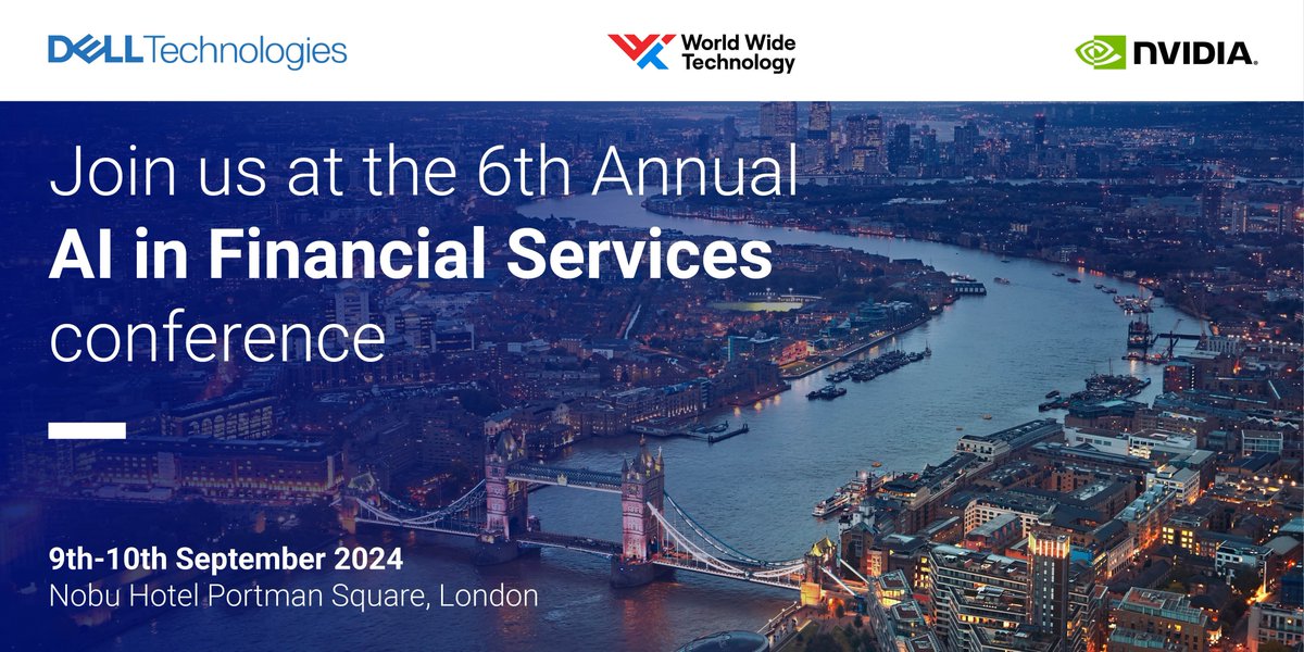 .<a href="/DellTechUK/">Dell Technologies UK</a> along with partners NVIDIA and WWT, is sponsoring the 6th Annual Artificial Intelligence in Financial Services Conference, 9-10 Sept in London.

Join us to see how we’re supporting customers to create production-ready #AI systems: dell.to/4crOHsE
 #iwork4dell