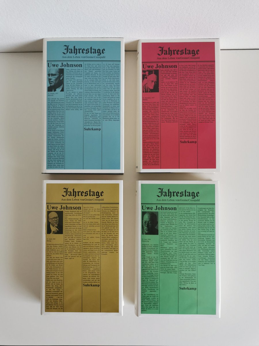 August 20, 1968 "Last and Final"
One year and 1.900 pages later, the journey of reading Uwe Johnson's Anniversaries (Jahrestage) day for day is over. Whatever people mean by "maximalist," this one sure is. A masterpiece.