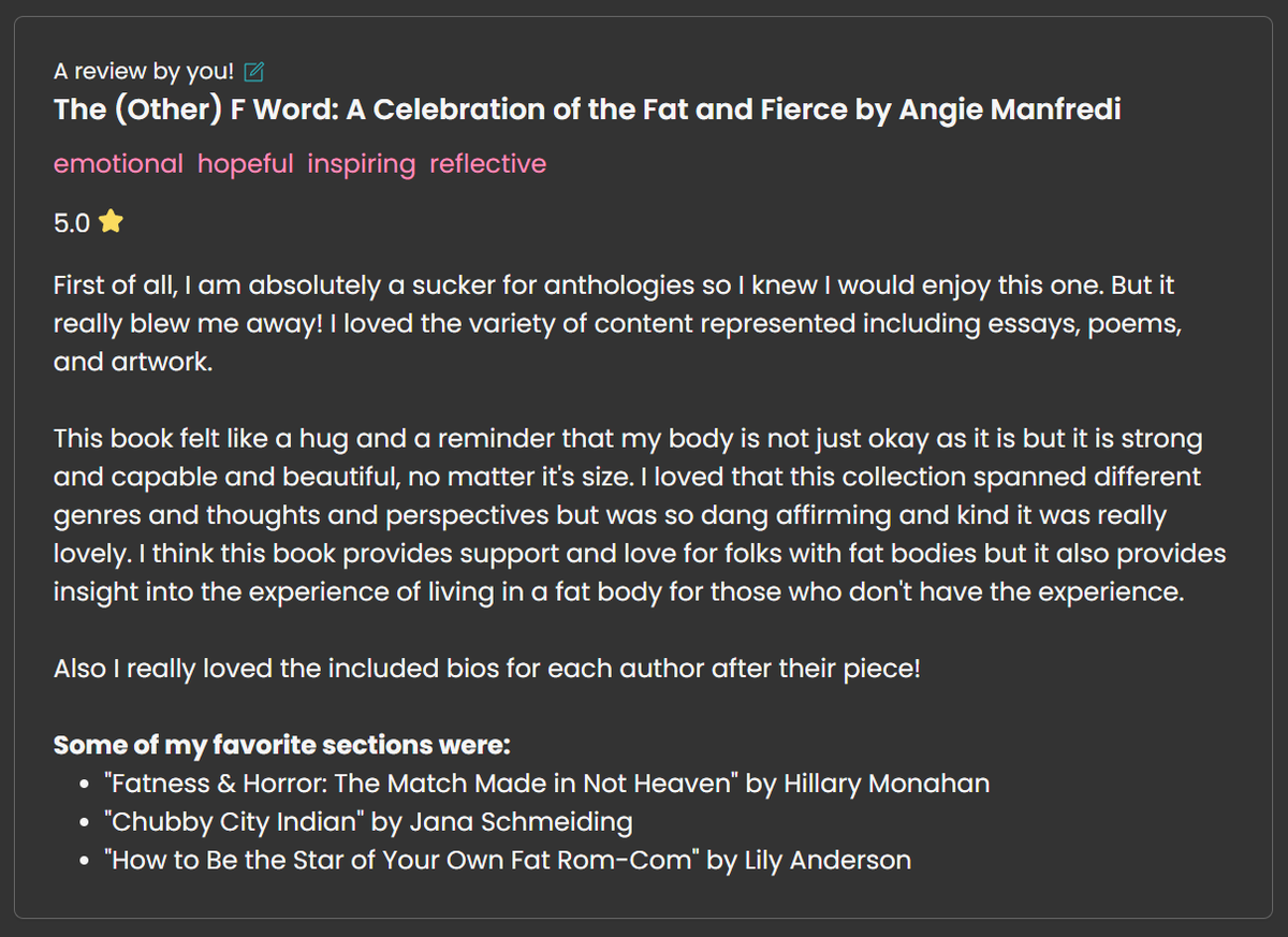 notbellattv's tweet photo. 🌷 I have another @ourpetalpages summer book bingo update - and two more bingos!
Here's a review I shared on @thestorygraph of The (Other) F Word: A Celebration of the Fat and Fierce. I loved reading this for @tulilipz's #ReadFatPositive readathon!
#PetalsBookBingo #PetalsBingo https://t.co/8JCtsqgFuM