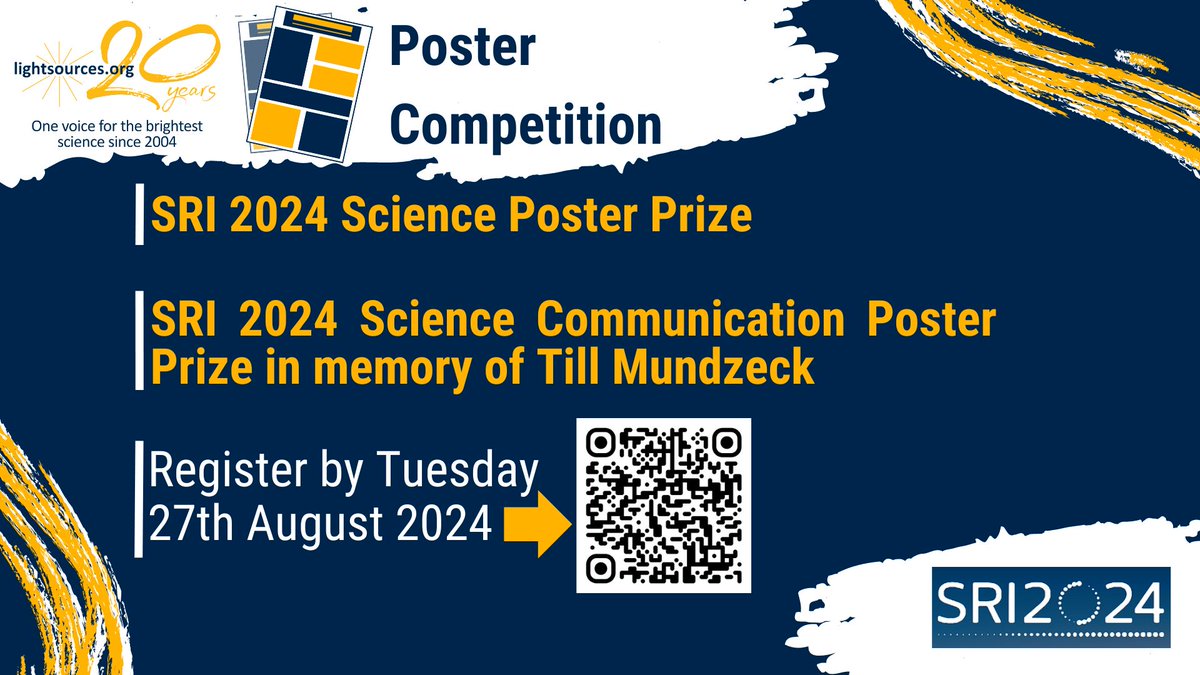 lightsources.org (@lightsources) on Twitter photo Heading to #SRI2024 in Hamburg next week? We are excited to be attending with colleagues from <a href="/DiamondLightSou/">Diamond Light Source</a>, <a href="/psich_en/">PSI Paul Scherrer Institut</a>, <a href="/advlightsource/">AdvancedLightSource</a> and <a href="/HZBde/">Helmholtz-Zentrum Berlin</a>. Thanks for having us <a href="/desynews/">DESY (English)</a> & <a href="/EuropeanXFEL/">European XFEL</a>
Enter our poster competition via the QR code! Winners announced next Friday🏆 Heading to #SRI2024 in Hamburg next week? We are excited to be attending with colleagues from <a href="/DiamondLightSou/">Diamond Light Source</a>, <a href="/psich_en/">PSI Paul Scherrer Institut</a>, <a href="/advlightsource/">AdvancedLightSource</a> and <a href="/HZBde/">Helmholtz-Zentrum Berlin</a>. Thanks for having us <a href="/desynews/">DESY (English)</a> & <a href="/EuropeanXFEL/">European XFEL</a>
Enter our poster competition via the QR code! Winners announced next Friday🏆