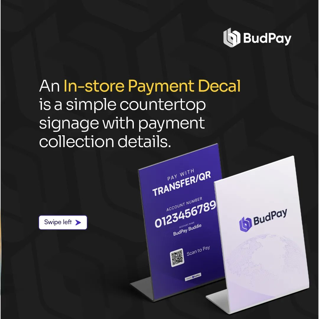 mybudpay's tweet photo. Make paying easy for your customers! In-store payment decals = happy shoppers &amp; more sales.

#BudPay #InStorePayments https://t.co/unU4K8YaNM
