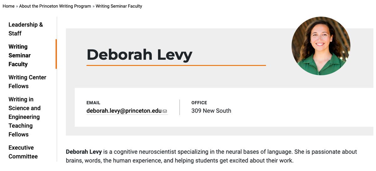deb_f_levy's tweet image. Very excited to announce my new role in the @Princeton Writing Program! Can&apos;t wait to get started teaching first years about the brain and how to write about it :)