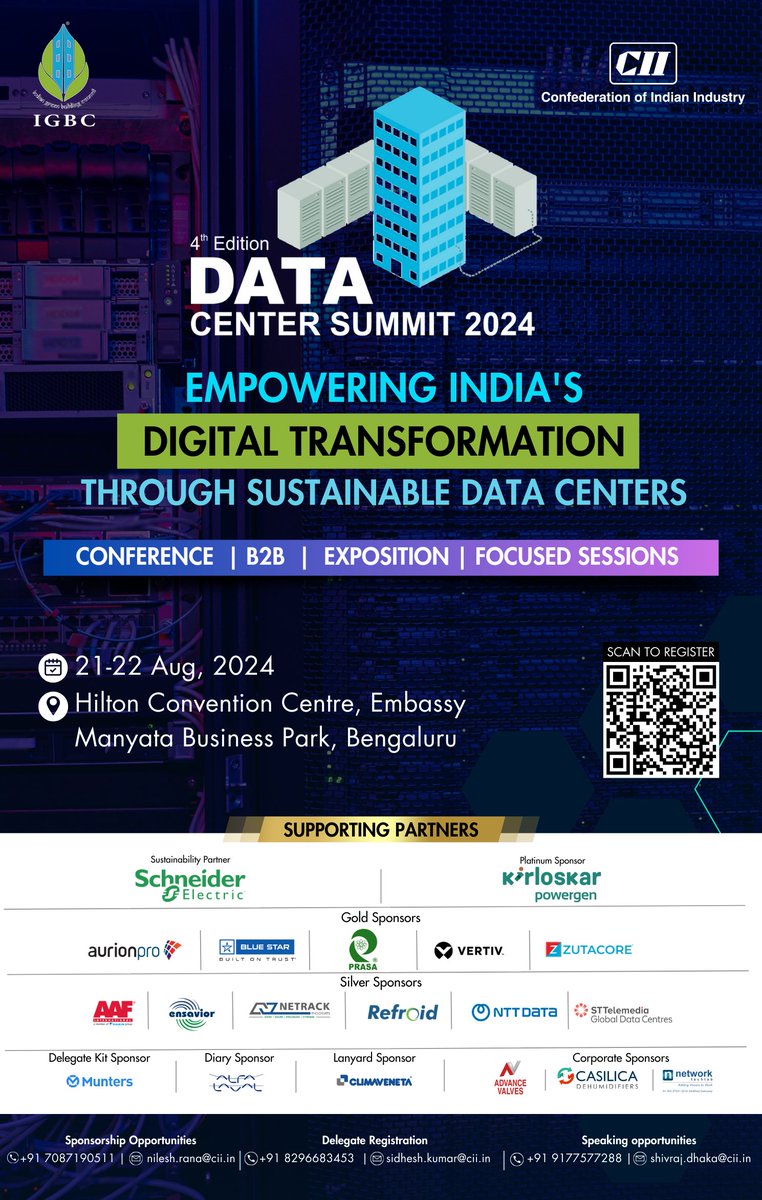 IGBConline's tweet image. We are LIVE at the 4th Edition of the CII IGBC Data Center Summit 2024! 🎉

A big thank you to all our incredible supporting partners who are empowering India&apos;s digital transformation through sustainable data centers! 🙌🌍

#DataCenterSummit2024 #TechnoSummit #GreenDataCenters