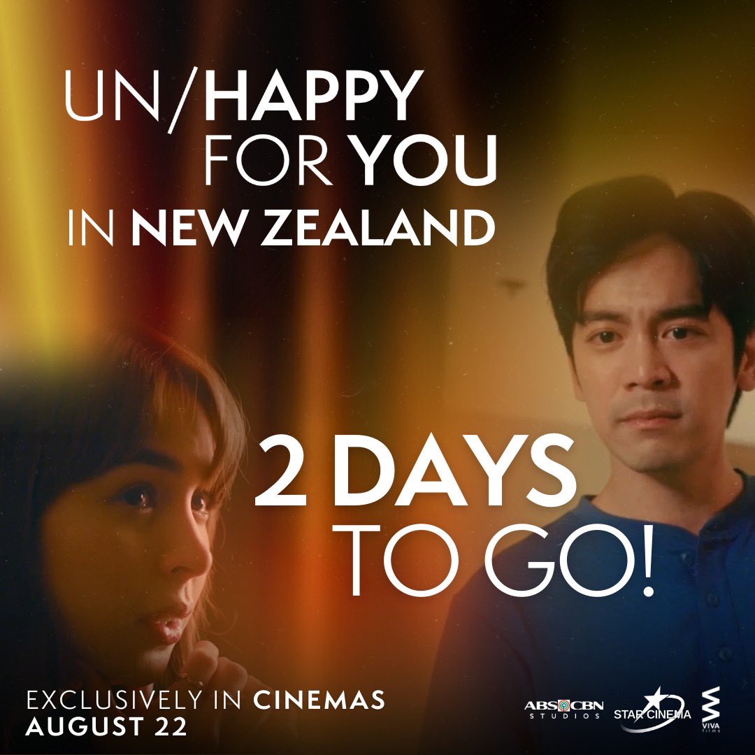 StarCinema's tweet photo. Get ready to experience the biggest comeback of exes in 2024, New Zealand! 🇳🇿 

2 DAYS TO GO before #UnHappyForYou hits New Zealand theaters! 🌶️

Book your tickets now before they run out! ❤️‍🩹 https://t.co/Y0h91s1UMQ